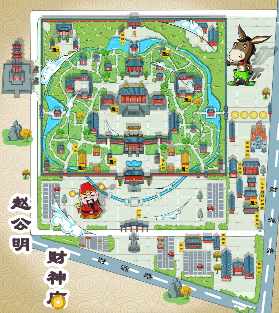临翔寺庙类手绘地图